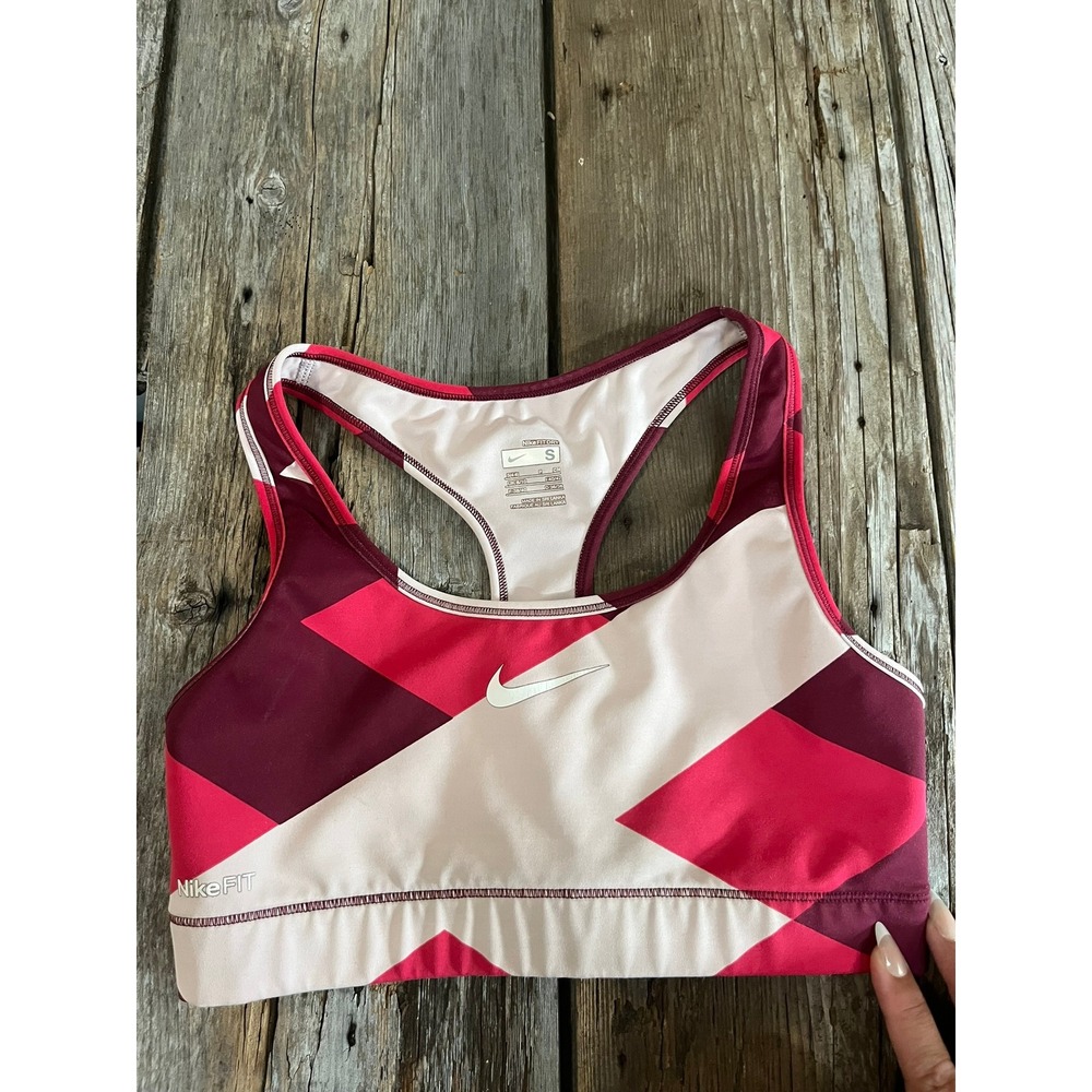 Nike Pro‎ Fit Sports Bra Geometric Pink Burgundy White Racerback Womens Small
